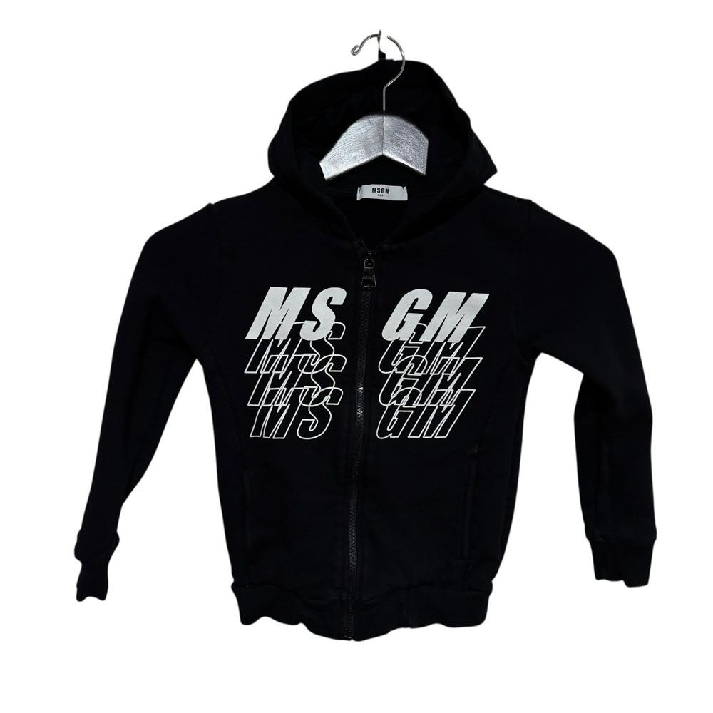 MSGM Kids Unisex Long Sleeve Zip‎ Up Hoodie Black Size Size 6Y (13.5 x 18)